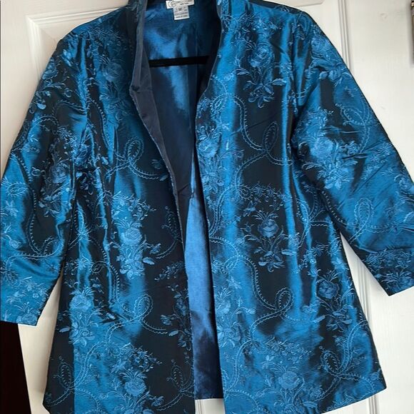 Grace Chuang Elegant Blue Floral Women's Coat - Picture 1 of 1
